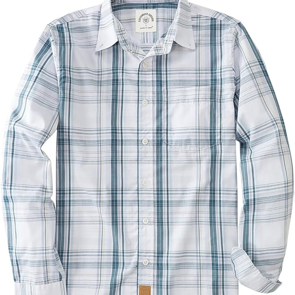DUBINIK Men Casual Button Down Long Sleeve Shirt Vintage Plaid Sz 2XL Blue White